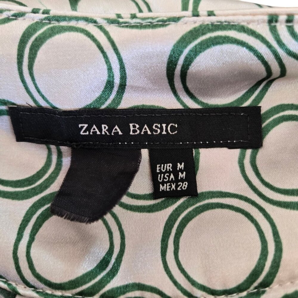 Zara Basic Womens Elastic Waist Dress Draped Neck Circle Print Green/White M - Picture 7 of 8